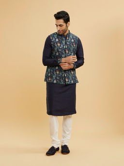 Twamev - Navy Blue Kurta Set With Village Inspired Motifs For Men