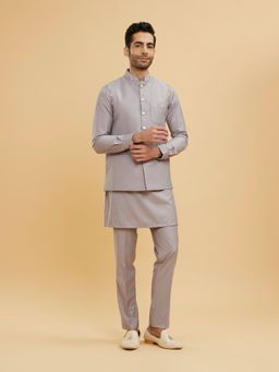 Twamev - Concrete Grey Embroidered Kurta With Jacket & Pant For Men