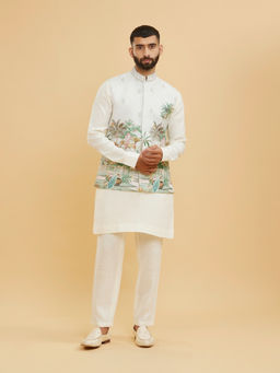 Twamev - White Glory Kurta With Jacket & Pant For Men