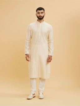 Twamev - Beige Kurta & Churidar With Subtle Thread Embroidery For Men