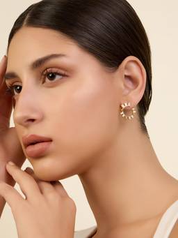 Isharya - White Round Abstract Studs Earrings