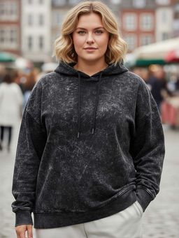 Bewakoof - Women's Black Acid Wash Oversized Plus Size Hoodies
