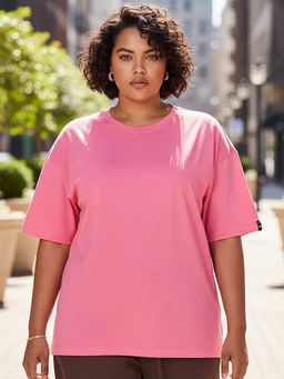 Bewakoof - Women's Pink Oversized Plus Size T-shirt