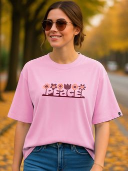 Bewakoof - Women Prism Pink Peace Graphic Printed Oversized T-shirt
