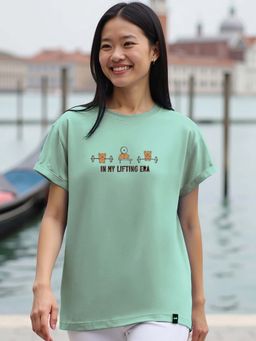 Bewakoof - Women Granite Green Lifting Era Graphic Printed Boyfriend T-Shirt