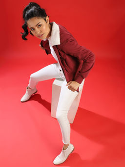 Campus Sutra - Maroon Women Solid Stylish Casual Jacket