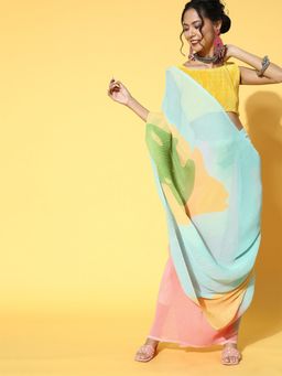 Odette - Women's Georgette Multi-Color Printed Designer Saree with Unstitched Blouse