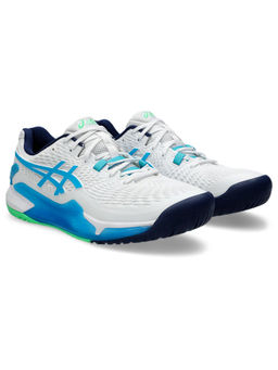 ASICS - Men Gel-Resolution 9 White Digital Aqua Tennis Shoes