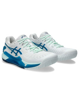 ASICS - Women Gel-Resolution 9 White Teal Blue Tennis Shoes