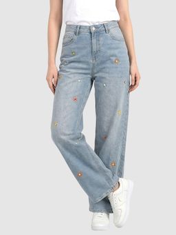 Global Republic - Blue Embroidered Loose Fit Jeans