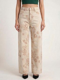 Global Republic - Beige Floral Loose Fit Jeans