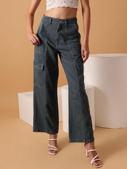 STREET 9 - Grey Solid Plain Straight Fit Jeans