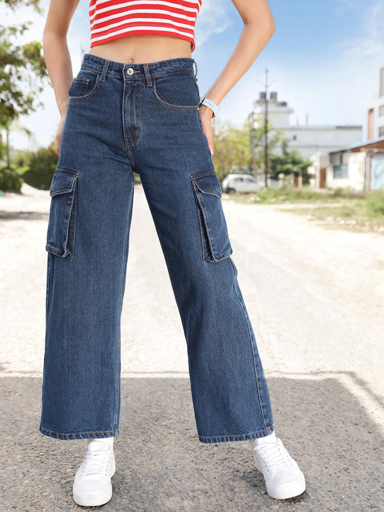 street 9 Navy Blue Solid Plain Straight Fit Jeans-picture-9
