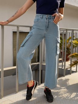 STREET 9 - Blue Solid Plain Straight Fit Jeans