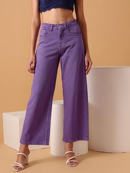 STREET 9 - Lavender Solid Plain Straight Fit Jeans