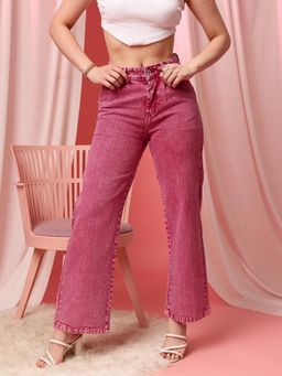 STREET 9 - Pink Solid Plain Straight Fit Jeans