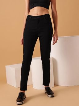 STREET 9 - Black Solid Plain Skinny Fit Jeans