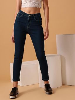 STREET 9 - Navy Blue Solid Plain Skinny Fit Jeans