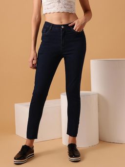 STREET 9 - Navy Blue Solid Plain Skinny Fit Jeans