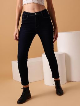 STREET 9 - Navy Blue Solid Plain Skinny Fit Jeans