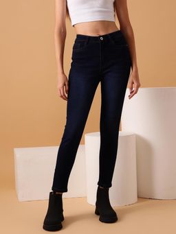 STREET 9 - Navy Blue Solid Plain Skinny Fit Jeans