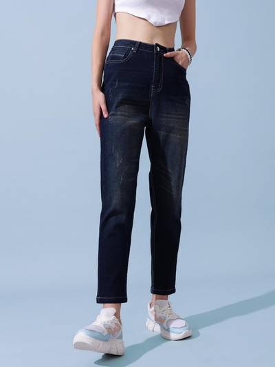 Blue Solid Plain Slim Fit Jeans