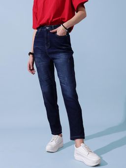 STREET 9 - Blue Solid Plain Slim Fit Jeans