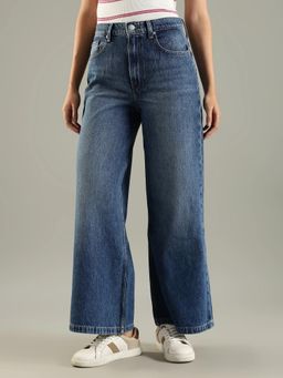 Tommy Hilfiger - Blue Solid Plain Wide Fit Jeans