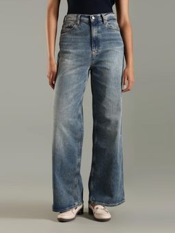 Tommy Hilfiger - Blue Solid Plain Boot Cut Fit Jeans