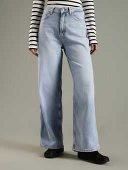 Tommy Hilfiger - Blue Solid Plain Wide Fit Jeans