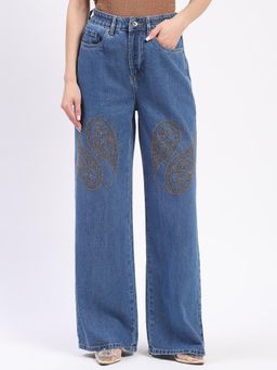 Global Republic - Blue Embroidered Straight Fit Jeans