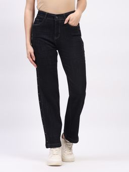 Global Republic - Navy Blue Embellished Sequined Regular Fit Jeans