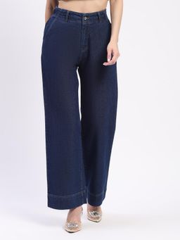 Global Republic - Navy Blue Solid Plain Straight Fit Jeans