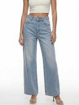 Outzidr - Blue Solid Plain Regular Fit Jeans