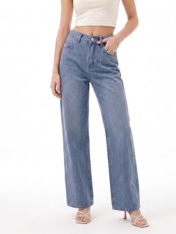 Outzidr - Blue Solid Plain Regular Fit Jeans