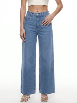 Outzidr - Blue Solid Plain Regular Fit Jeans