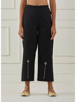 KAMALTAAS - Line Flower Black Straight Pants