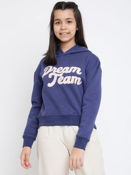 Lil Tomatoes - Girls Printed Cotton Fleece Sweatshirt Navy Blue