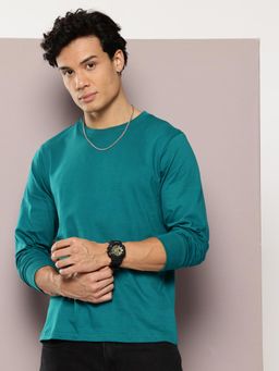 DILLINGER - Mens Regular Fit Long Sleeve Plain Teal T-Shirt
