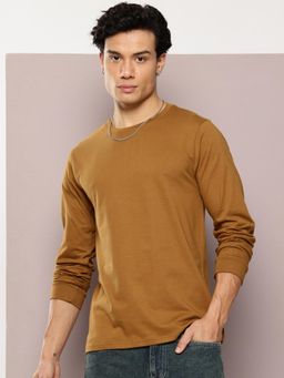 DILLINGER - Mens Regular Fit Long Sleeve Plain Taupe T-Shirt