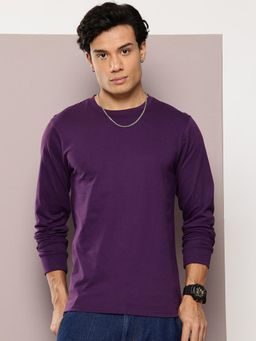 DILLINGER - Mens Regular Fit Long Sleeve Plain Purple T-Shirt