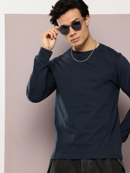 DILLINGER - Mens Regular Fit Long Sleeve Plain Navy Blue T-Shirt