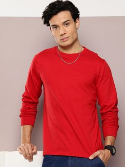 DILLINGER - Mens Regular Fit Long Sleeve Plain Red T-Shirt