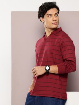 DILLINGER - Mens Regular Fit Long Sleeve Yarn Dyed Red Polo T-Shirt