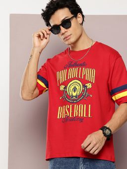 DILLINGER - Mens Oversized Half Sleeve Printed Red T-Shirt