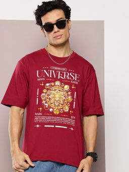 DILLINGER - Mens Oversized Half Sleeve Printed Red T-Shirt