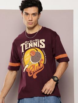 DILLINGER - Mens Oversized Half Sleeve Printed Burgundy T-Shirt