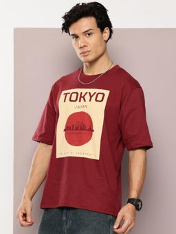 DILLINGER - Mens Oversized Half Sleeve Printed Red T-Shirt