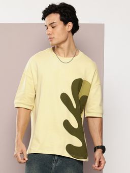 DILLINGER - Mens Oversized Drop Shoulder Printed Yellow T-Shirt