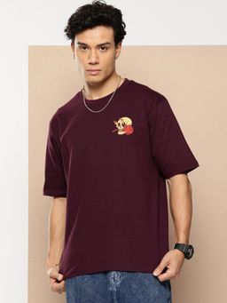 Difference of Opinion - Mens Oversized Half Sleeve Burgundy Printed T-Shirt